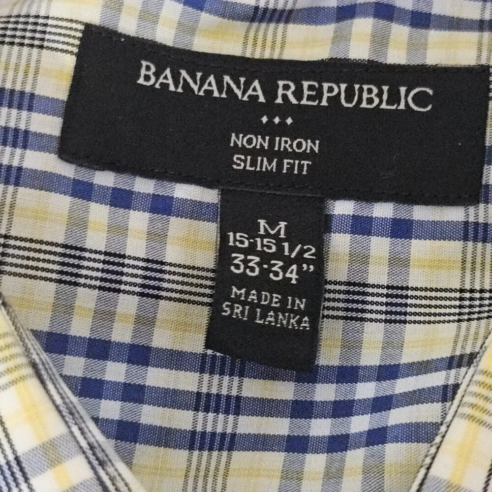 Lot Of 2 Mens Size M Banana Republic Non Iron Slim Fit Button Up Shirts Colorful